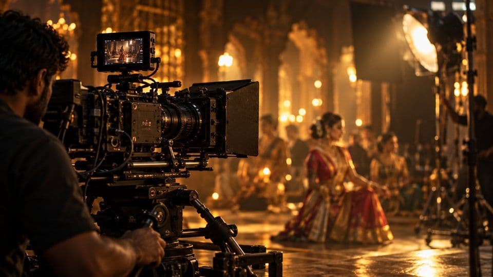 Illustrative cinema camera on a production set
