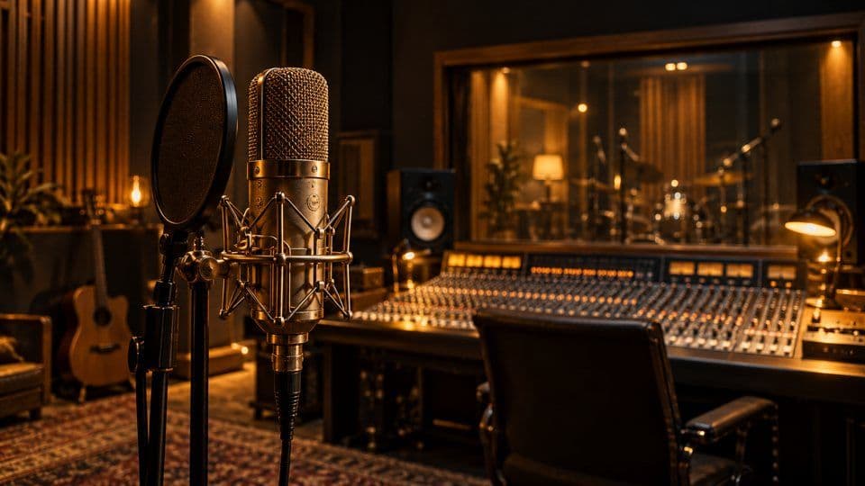 Illustrative microphone and music recording studio